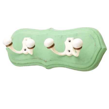 Green Cream Double Loop Ceramic Iron Wooden Hooks